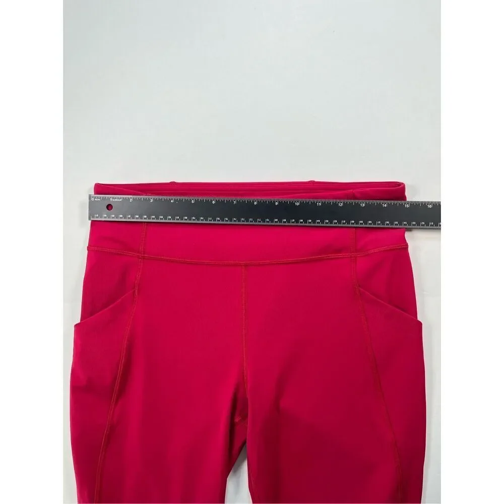 Lululemon Time To Sweat Crop 23" Ruby Red Luxtreme Side POCKETS W6AMDS Size 10 - Picture 11 of 13